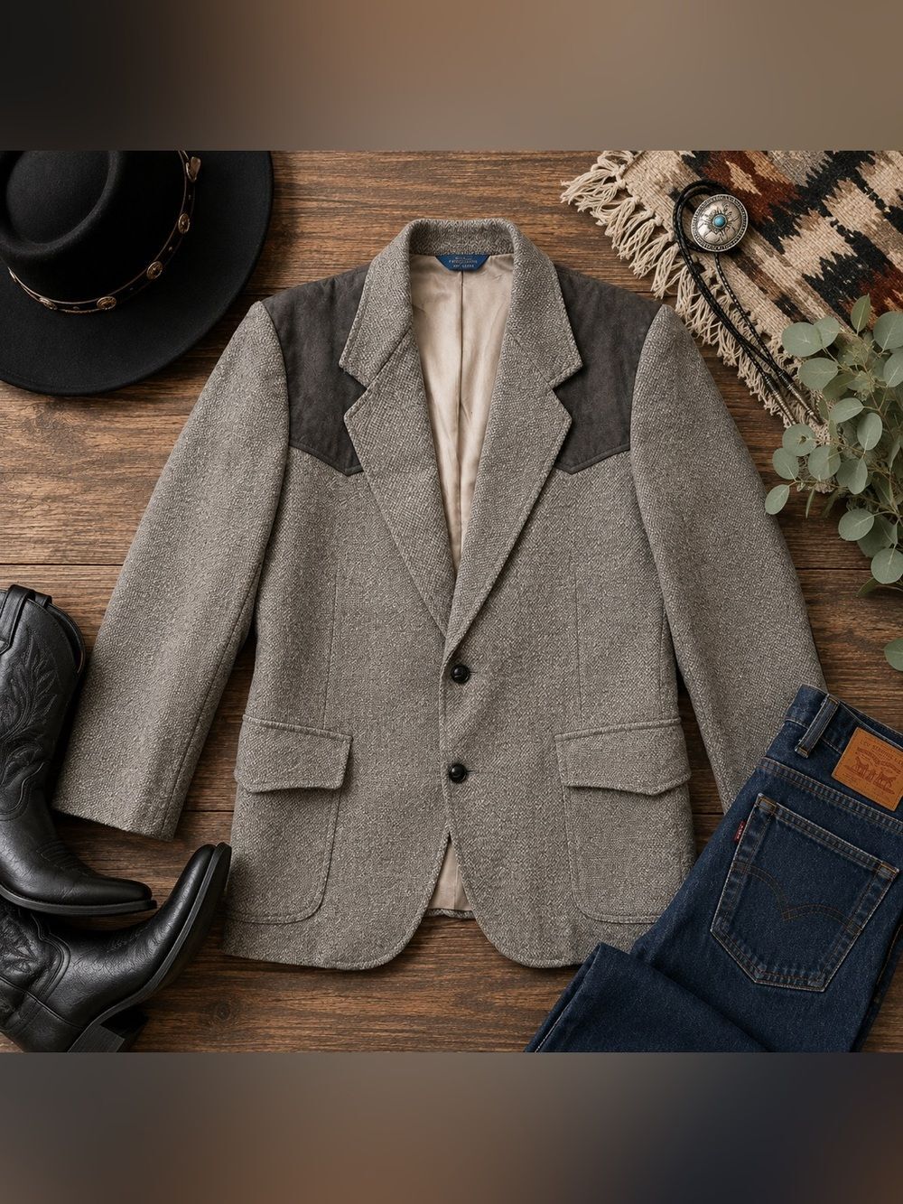Vintage Pendleton 100% Wool Western Blazer Jacket Gray Size 42 USA